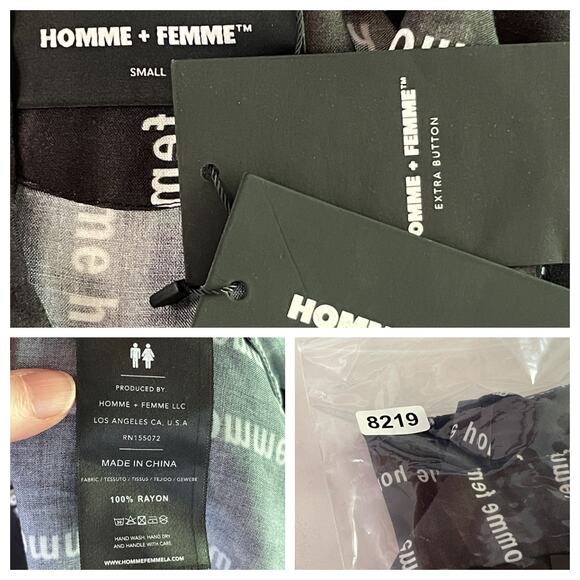 Homme + Femme NEW Striped Logo Camp Shirt Mens Sz S Black White Short Sleeve - Picture 7 of 7